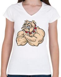 printfashion Kigyúrt bulldog - Női V-nyakú póló - Fehér (17078977)