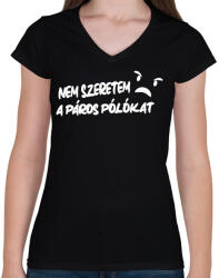 printfashion Nem szeretem a páros pólókat - Páros póló fehér - Női V-nyakú póló - Fekete (17246201)