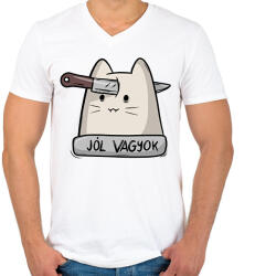 printfashion Jól vagyok - Férfi V-nyakú póló - Fehér (17253783)