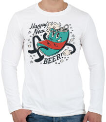 printfashion Happy New Beer - Férfi hosszú ujjú póló - Fehér (17109764)
