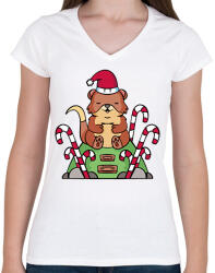 printfashion Karácsonyi vidra - Női V-nyakú póló - Fehér (16992824)