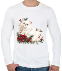 printfashion karácsony fehér cica - Férfi hosszú ujjú póló - Fehér (17187574)