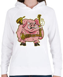 printfashion Katona malac - Női kapucnis pulóver - Fehér (17035157)