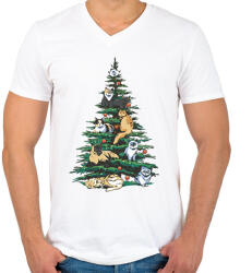printfashion Karácsonyi macskák - Férfi V-nyakú póló - Fehér (17000805)