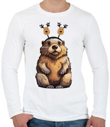 printfashion Rénszarvas bober - Férfi hosszú ujjú póló - Fehér (17106112)