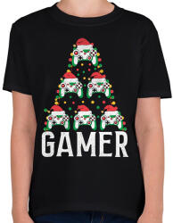 printfashion gamer karácsonyfa - Gyerek póló - Fekete (17148684)