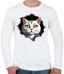 printfashion Macska a pólóban - Férfi hosszú ujjú póló - Fehér (17098541)