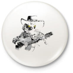 printfashion Western gitáros macska - Kitűző, hűtőmágnes - Fehér (17086657)