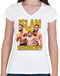 printfashion Islam Makhachev - Női V-nyakú póló - Fehér (17340564)