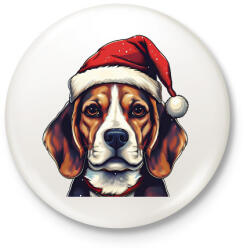 printfashion Beagle mikulás sapkában - Kitűző, hűtőmágnes - Fehér (16964768)