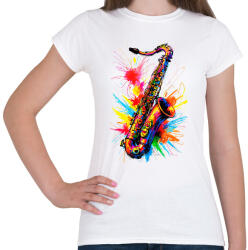 printfashion Színes szaxofon - Női póló - Fehér (17091017)