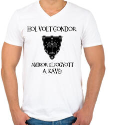 printfashion Hol volt Gondor? (kávé) - Férfi V-nyakú póló - Fehér (16968423)