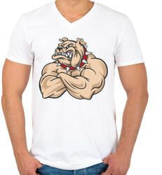 printfashion Kigyúrt bulldog - Férfi V-nyakú póló - Fehér (17078722)