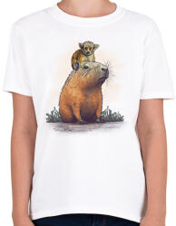 printfashion Capybara és majom - Gyerek póló - Fehér (17083179)