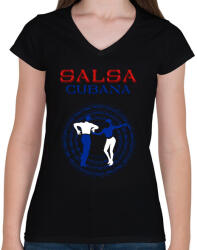 printfashion Salsa Cubana dancer S0201-forBlack - Női V-nyakú póló - Fekete (16922092)
