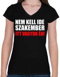 printfashion Szakember (3) - Női V-nyakú póló - Fekete (16880243)