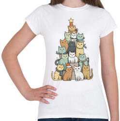 printfashion Macskás karácsonyfa - Női póló - Fehér (17004053)