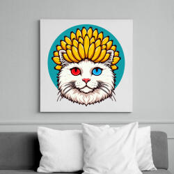 printfashion Banános macska - Vászonkép - Fehér (17419992)