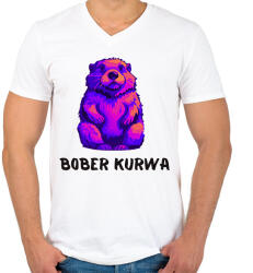 printfashion Bober kurwa - Férfi V-nyakú póló - Fehér (17102053)
