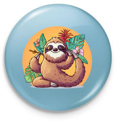 printfashion Lajhár jóga - Kitűző, hűtőmágnes - Világoskék (16911921)