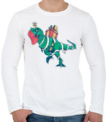 printfashion Karácsonyi T-Rex - Férfi hosszú ujjú póló - Fehér (16998591)
