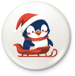 printfashion Szánkozó pingvin - Kitűző, hűtőmágnes - Fehér (17011568)