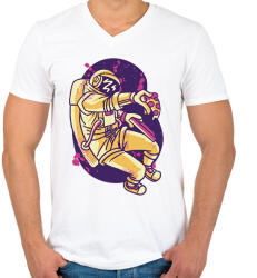 printfashion Űrhajós pizzával - Férfi V-nyakú póló - Fehér (17039439)