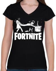 printfashion Fortnite - Női V-nyakú póló - Fekete (17038625)