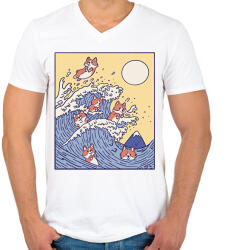 printfashion Corgik - Férfi V-nyakú póló - Fehér (17120053)