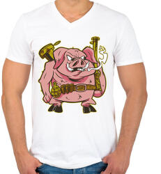 printfashion Katona malac - Férfi V-nyakú póló - Fehér (17034938)