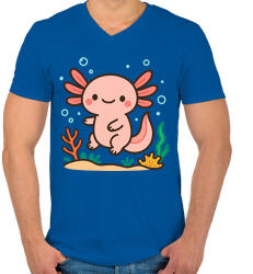 printfashion Axolotl - Férfi V-nyakú póló - Királykék (17451162)
