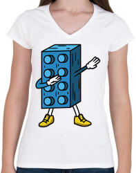 printfashion Lego dab - Női V-nyakú póló - Fehér (17172006)