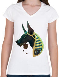 printfashion ANUBIS WITH ROSE SMITE - Női V-nyakú póló - Fehér (17255184)