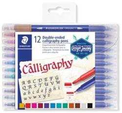 STAEDTLER Kalligrafikus marker készlet, 2, 0/3, 5 mm, kétvégű, STAEDTLER 3005, 12 szín (TS3005TB12)