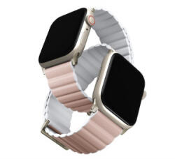 Uniq Revix Premium mágneses szilikon szíj Apple Watch 42/44/45/49mm, rózsaszín/fehér (-45MM-REVPBPNKWHT) (UNIQ-45MM-REVPBPNKWHT)