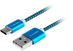 GoGEN Cablu de incarcare si transfer de date GoGEN USB / USB-C, 1 m, impletitura textila, incarcare rapida, albastru (GOGUSBAC100MM26) - vexio