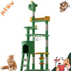  JoyNest® CACTUS macskajáték szett, 180x50x50 cm, házzal, átlátszó PVC kupolával, több platformmal, interaktív játékokkal, természetes kenderkötéllel ellátott oszlopokkal, kaktusz mintával, pr (MF080)