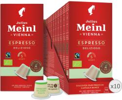 Julius Meinl Espresso Delizioso BIO Fair Trade kávékapszula, 10x készlet, Nespresso kompatibilis, 100% biológiailag lebomló, 560 g