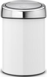 Brabantia Touch Bin Fali/Álló Nyomófedeles Hulladékgyűjtő - XXS, 3 L, A Méret, Acél Fehér Test, Rozsdamentes Acél, Fényes Fedő