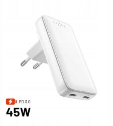 FIXED 45 W-os Hálózati Töltő Gan Fixed Slim Traveller 2XUSB-C Adapterekkel Fehér (FIXCG45S-2CD-WH)