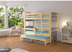 ADRK Háromszemélyes emeletes ágy matracokkal KARLO, Fenyő, Szürke