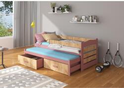 ADRK Ágykeret dupla korláttal és matraccal TIARRO 200x90, Rózsaszín, Tölgy Arany