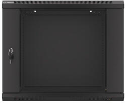 Lanberg WF01-6409-10B 19" 9U SZÉL: 600mm MÉLY: 450mm MAG: 512mm lapraszerelt üvegajtós fekete fali rack szekrény