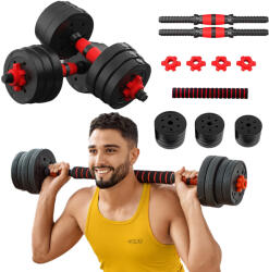 4FIZJO Set de gantere reglabile din bitum 20 kg + Barbell