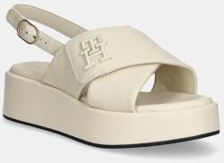 Tommy Hilfiger bőr szandál TH LOGO HW PADDED LEATHER SANDAL bézs, női, platformos, FW0FW08808 - bézs Női 37