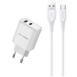 Awei pd81t-eu hálózati töltő usb+type-c aljzat (22.5w, gan, pd gyorstöltő + type-c kábel) fehér (PD81T-EU) - rufusz