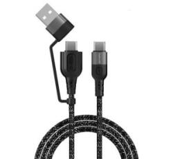 4smarts Combo CA USB / USB-C / USB-C szövet kombó töltő- és adatkábel, 1, 5m, fekete (4S468626) - aqua