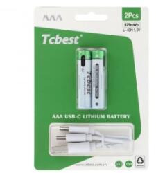 Tcbest újratölthető R3 (AAA) elem 220 mAh, USB-C csatlakozóval és töltőkábellel (2db) (6954457881849) (6954457881849)