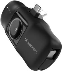Wozinsky Mini powerbank 5000mAh 15W USB-C kábellel és Apple Watch töltővel, Wozinsky WF16-YCS, fekete