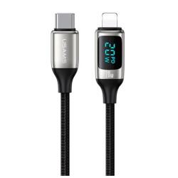 USAMS u78 adatkábel, type-c - lightning, 20w, pd gyorstöltő, 120cm, cipőfűző, led kijelző, fehér (SJ545USB02)